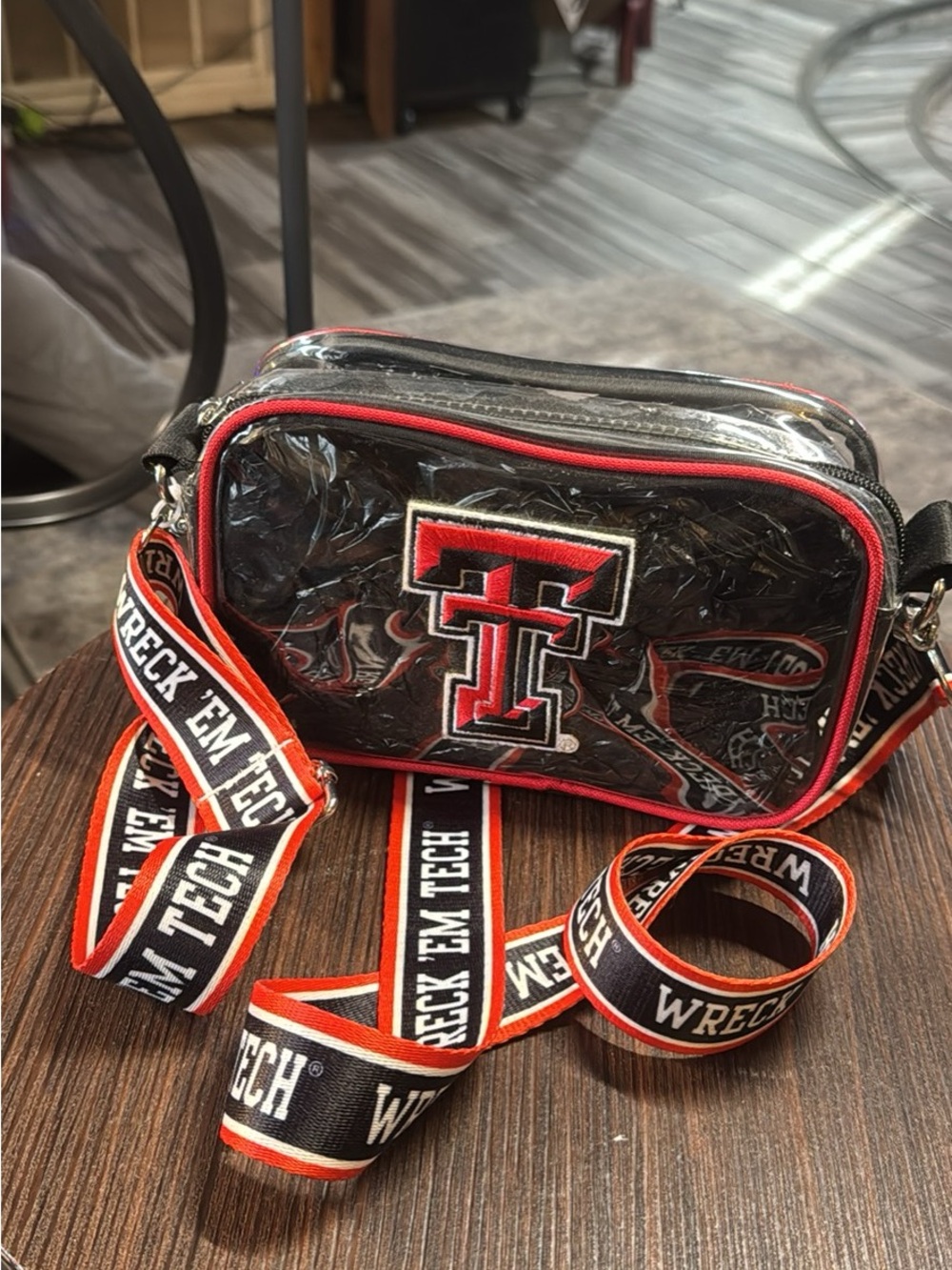 Clear Crossbody Bag with Wreck 'Em Tech Strap - Black/Red